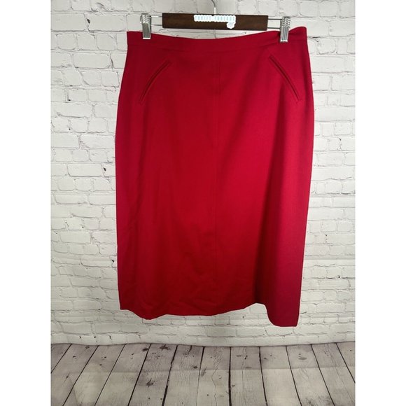NWT Talbots Solid Red Midi Length Wool Blend Women’s Stretch Pencil Skirt 14P - Picture 1 of 9